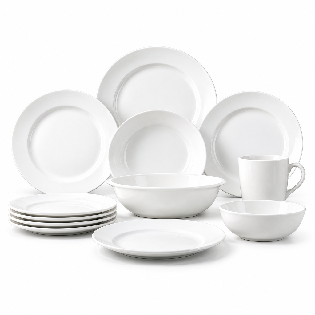 Zulqavi White Porcelain Dinnerware Set, Plates Bowls and Mugs for Kitchen Dining