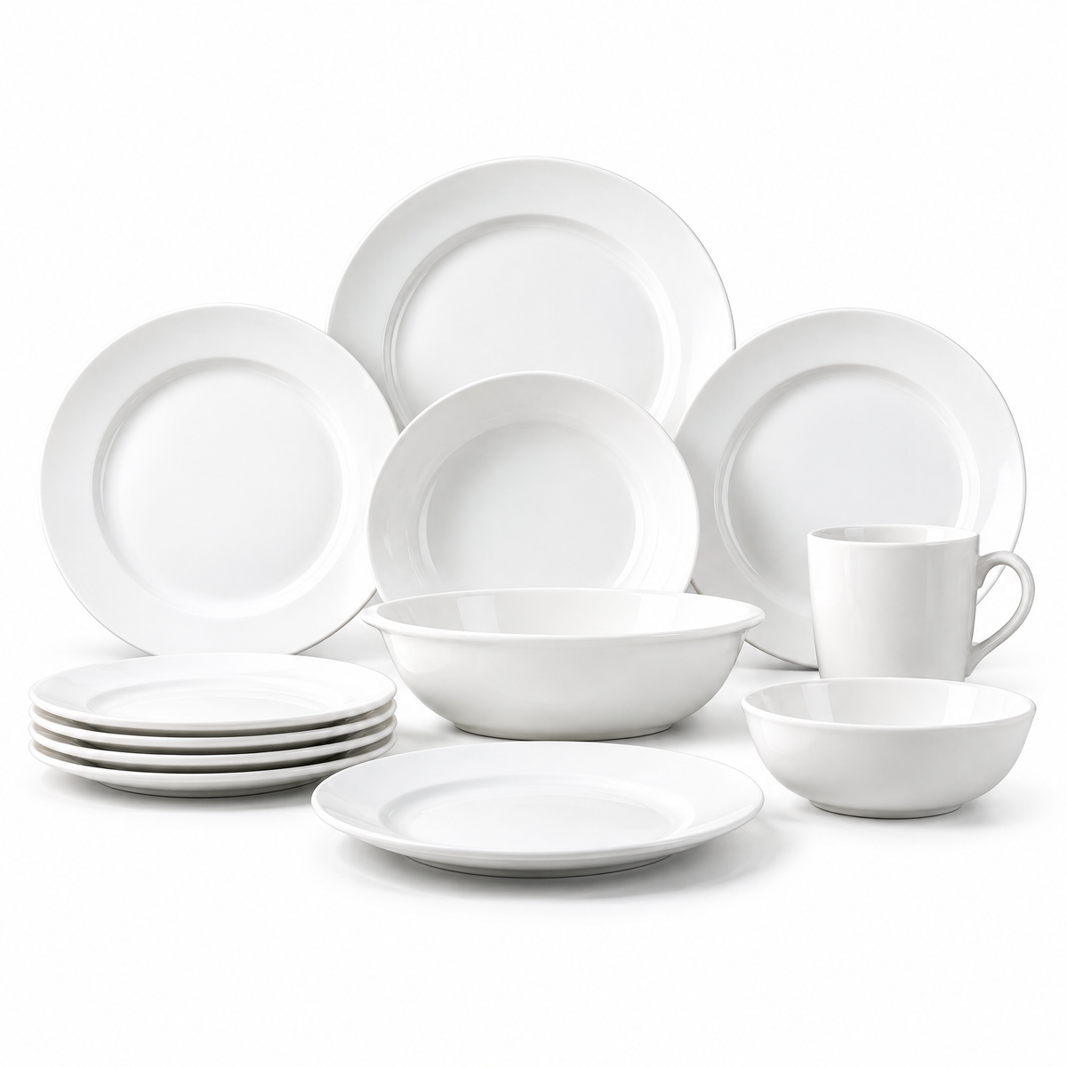 Zulqavi White Porcelain Dinnerware Set, Plates Bowls and Mugs for Kitchen Dining