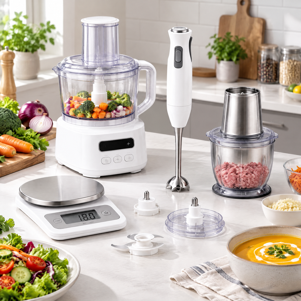 Zulqavi Electric Kitchen Appliance Bundle, Food Processor, Hand Blender & Digital Kitchen Scale