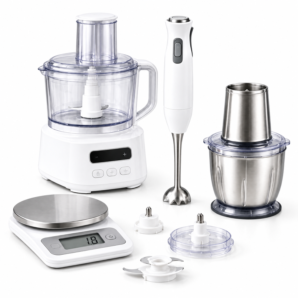 Zulqavi Electric Kitchen Appliance Bundle, Food Processor, Hand Blender & Digital Kitchen Scale