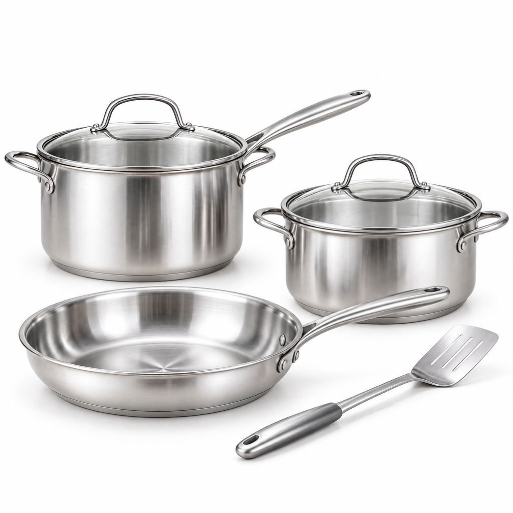Zulqavi Stainless Steel Cookware Set, Pots, Pan and Slotted Spatula for Home Cooking