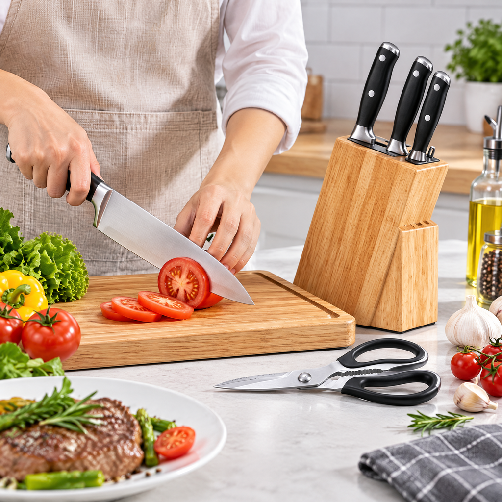 Zulqavi Kitchen Knife Set with Wooden Cutting Board & Kitchen Shears