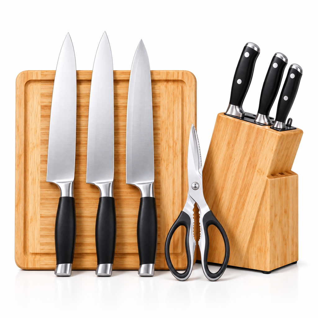 Zulqavi Kitchen Knife Set with Wooden Cutting Board & Kitchen Shears