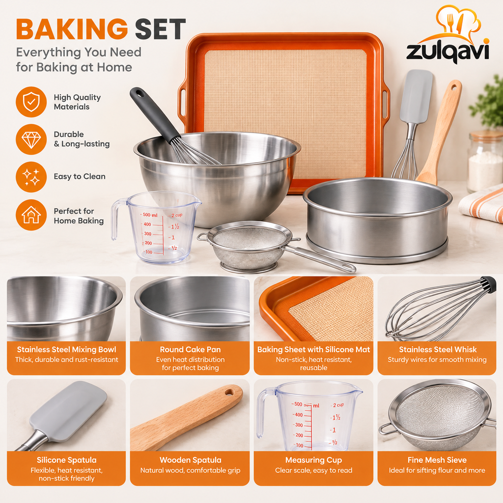 Zulqavi Baking Supplies Set, Mixing Bowls, Baking Mat, Measuring Cup & Baking Tools