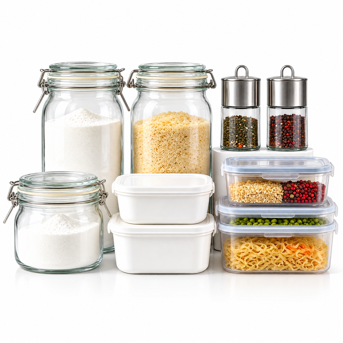 Zulqavi Food Storage Set, Glass Canisters & Airtight Plastic Containers