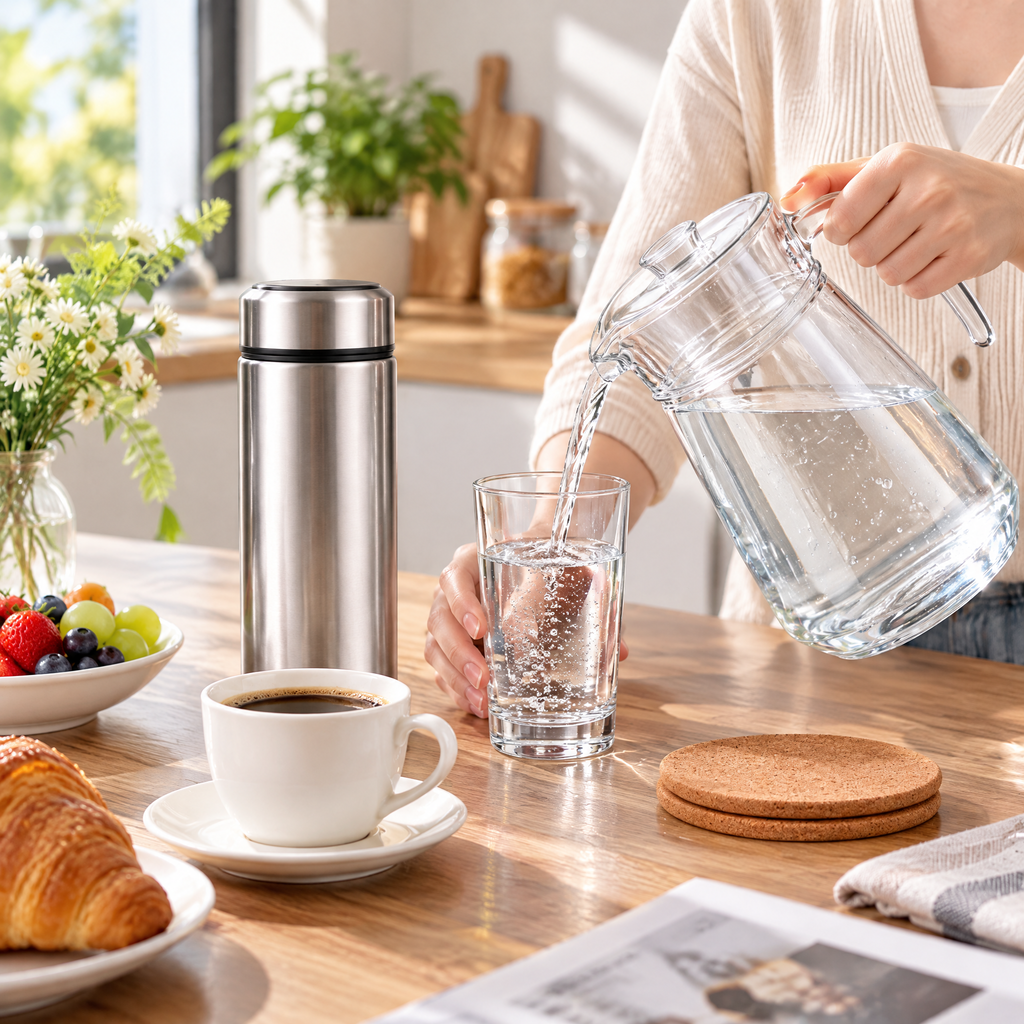 Zulqavi Drinkware Set, Glass Pitcher, Insulated Bottle, Glass Cup & Coffee Mug