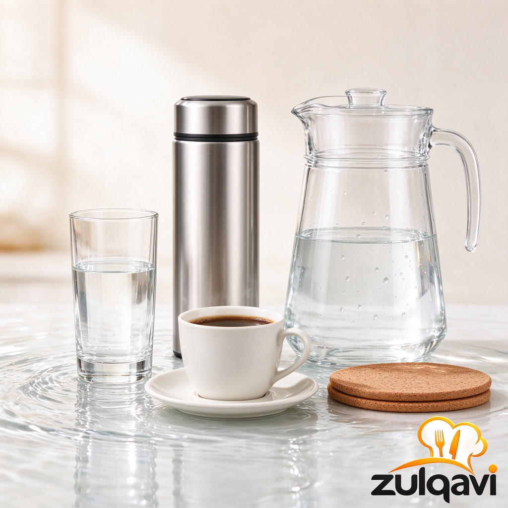 Zulqavi Drinkware Set, Glass Pitcher, Insulated Bottle, Glass Cup & Coffee Mug