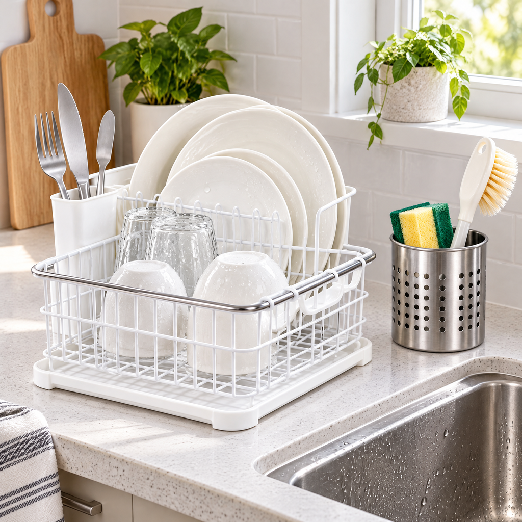 Zulqavi Dish Drying Rack Set with Utensil Holder & Cleaning Brushes