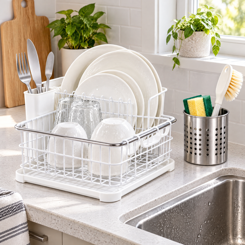 Zulqavi Dish Drying Rack Set with Utensil Holder & Cleaning Brushes