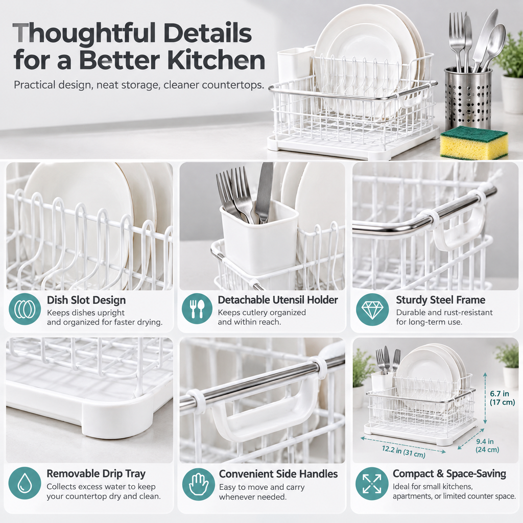 Zulqavi Dish Drying Rack Set with Utensil Holder & Cleaning Brushes