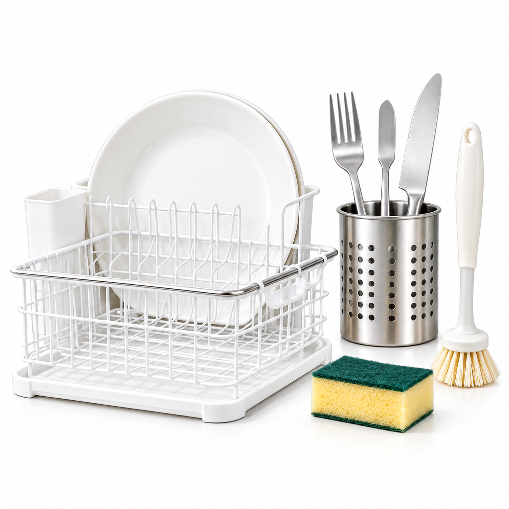 Zulqavi Dish Drying Rack Set with Utensil Holder & Cleaning Brushes