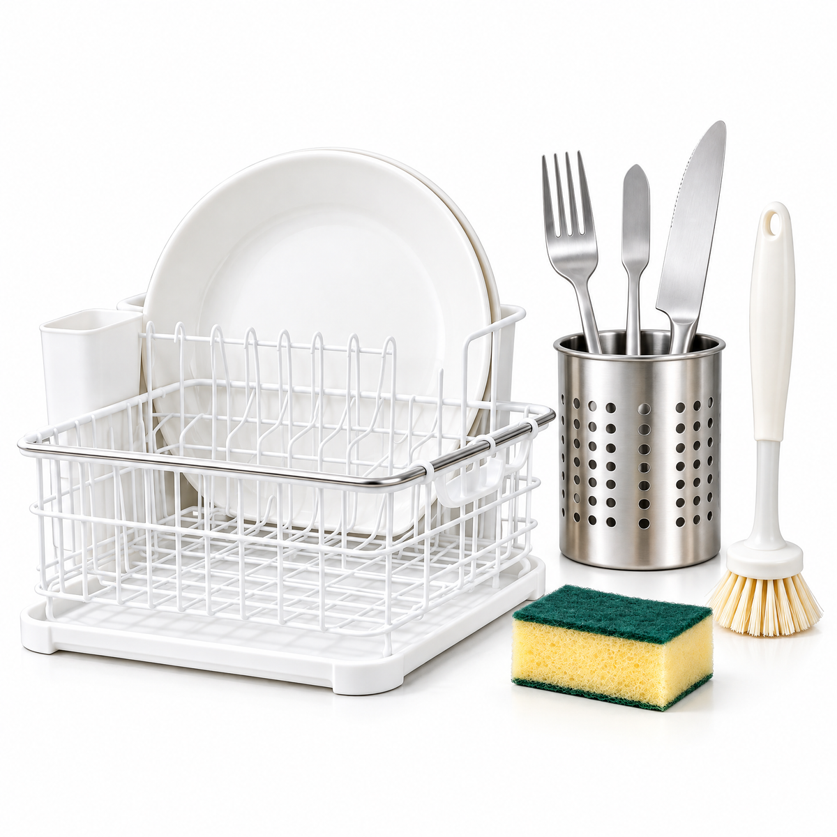Zulqavi Dish Drying Rack Set with Utensil Holder & Cleaning Brushes
