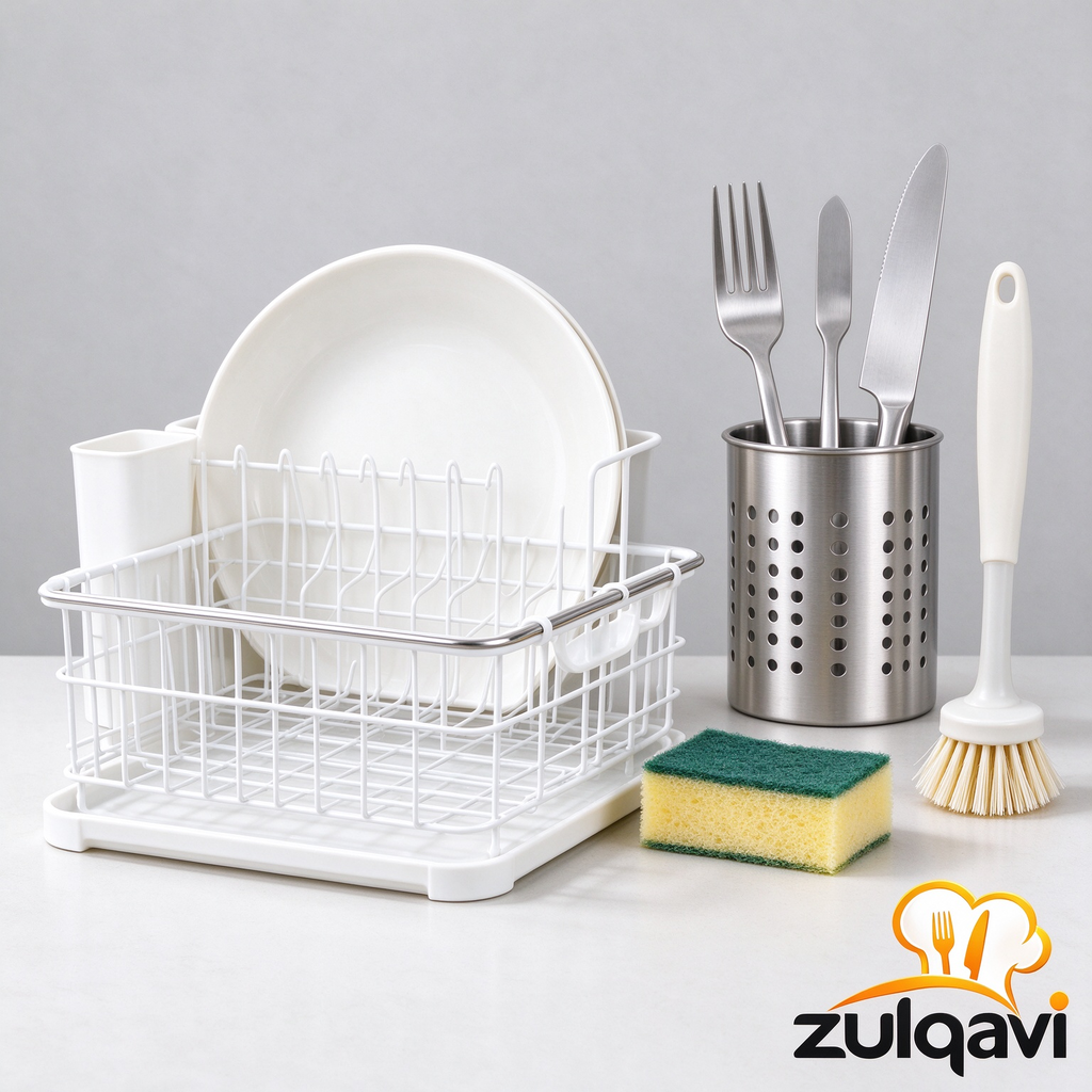 Zulqavi Dish Drying Rack Set with Utensil Holder & Cleaning Brushes